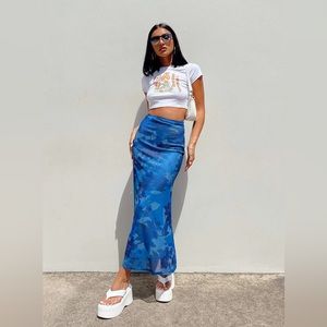 NEVER WORN Mesh Flower Print Maxi Skirt - Royal Blue, Size 8 (fits 8-12)